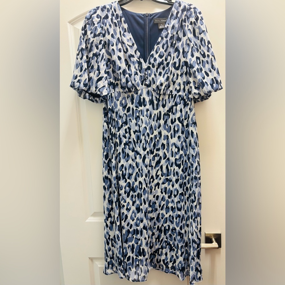 Jessica Howard Navy and White Animal Print Midi Dress